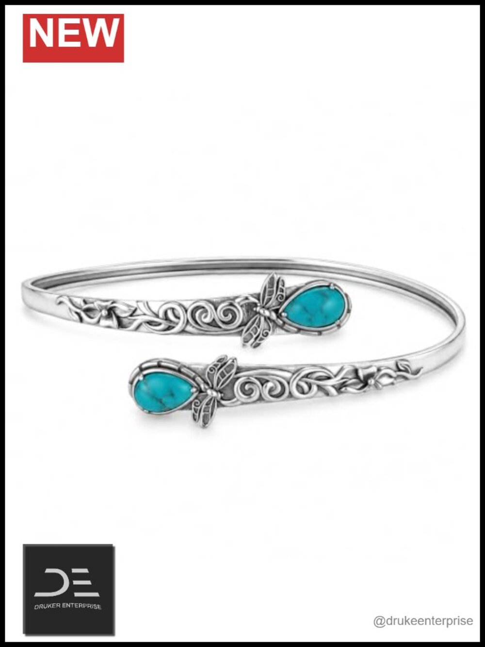 925 Sterling Silver Turquoise Dragonfly Cuff Bracelet Western Gift for Her